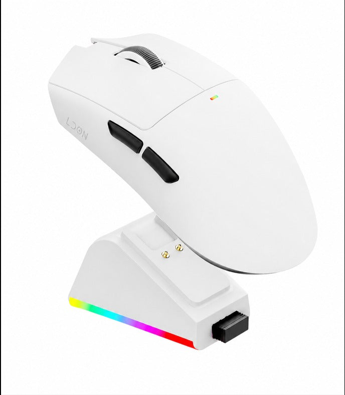 LDON V3 PRO WIRELESS GAMING MOUSE WITH CHARGING DOCK – WHITE